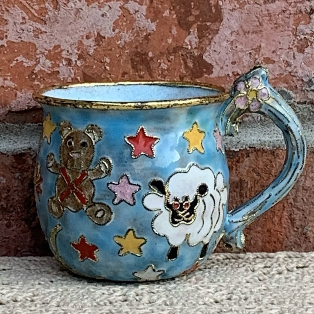 NYCO Cloisonné Baby Cup Sheep Cow Zebra Bear Moon & Stars by Nicki Yassaman